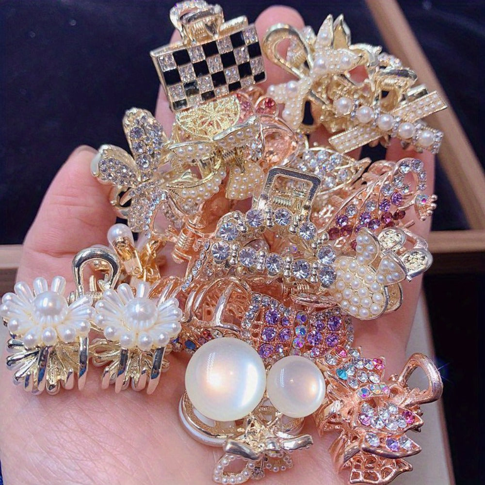Hair Clips for Women - Claw 10pcs Luxury Zirconia Bow Flower Design Nonslip Jaw Elegant - product detail view 7