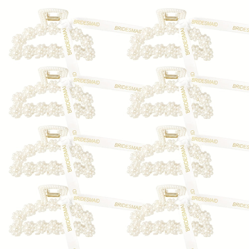 Hair Clips for Women - Claw 8 Pack Pearl Ribbon Floral Vintage 3.7 Inch Elegant Bridesmaid - main product view