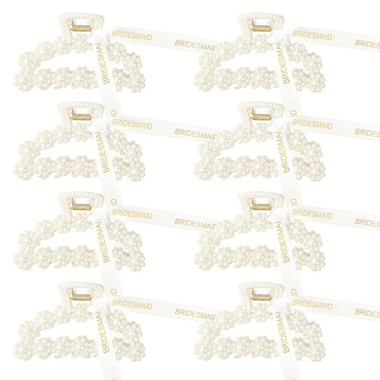 Hair Clips for Women - Claw 8 Pack Pearl Ribbon Floral Vintage 3.7 Inch Elegant Bridesmaid - main product view
