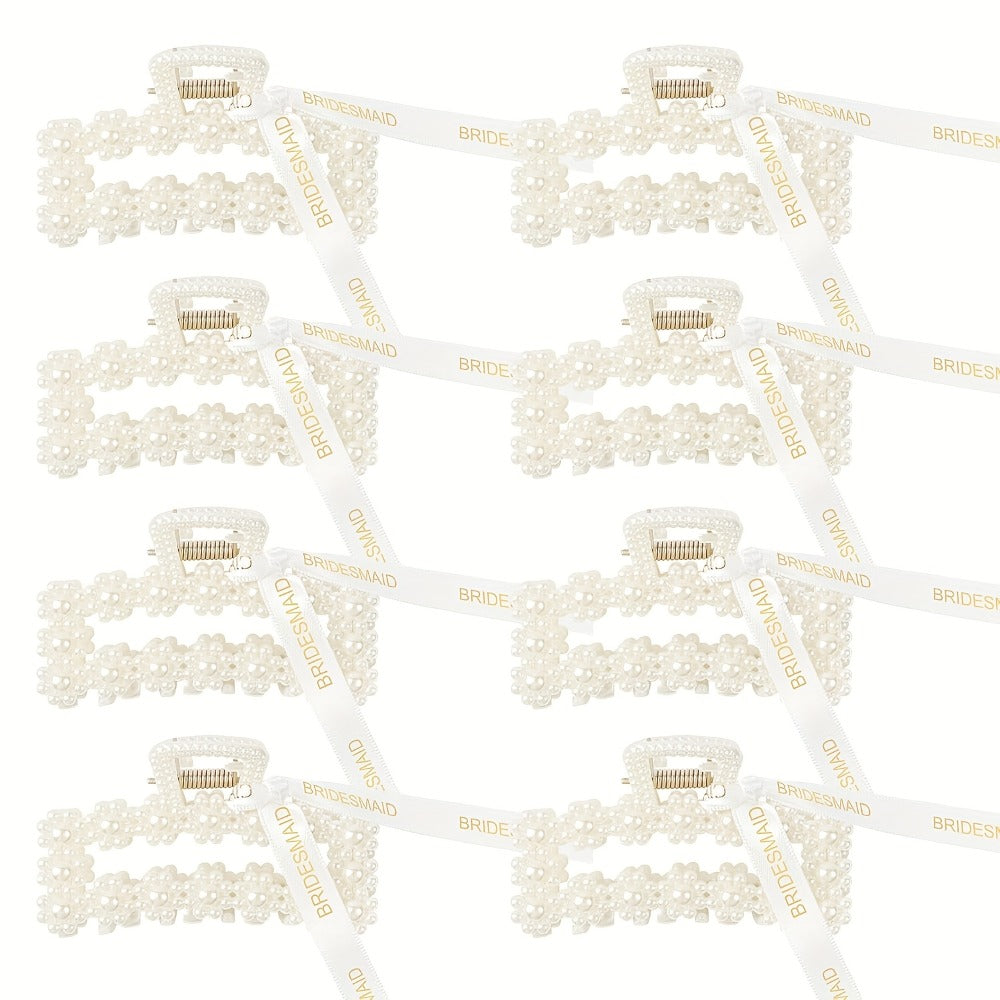 Hair Clips for Women - Claw 8 Pack Pearl Ribbon Floral Vintage 3.7 Inch Elegant Bridesmaid - product detail view 4