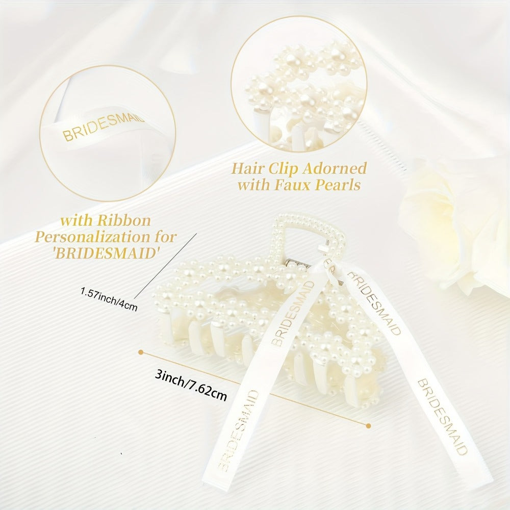 Hair Clips for Women - Claw 8 Pack Pearl Ribbon Floral Vintage 3.7 Inch Elegant Bridesmaid - product detail view 5