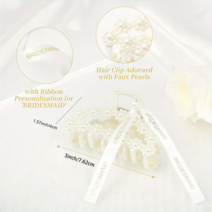 Hair Clips for Women - Claw 8 Pack Pearl Ribbon Floral Vintage 3.7 Inch Elegant Bridesmaid - product detail view 5