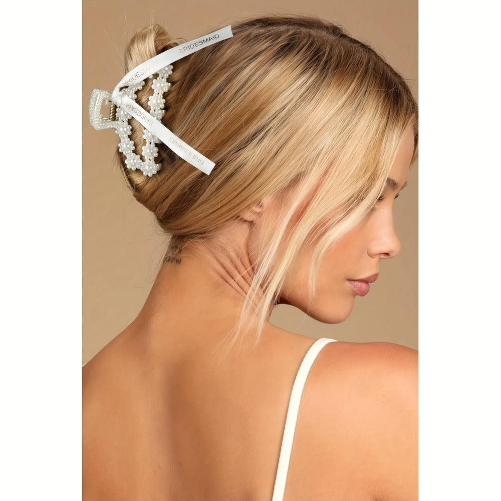 Hair Clips for Women - Claw 8 Pack Pearl Ribbon Floral Vintage 3.7 Inch Elegant Bridesmaid - product detail view 6