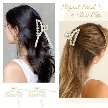 Hair Clips for Women - Claw 8 Pack Pearl Ribbon Floral Vintage 3.7 Inch Elegant Bridesmaid - product detail view 8