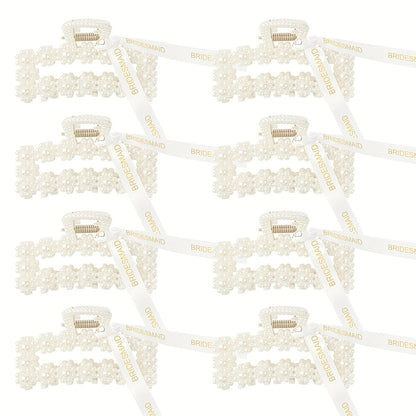 Hair Clips for Women - Claw 8 Pack Pearl Ribbon Floral Vintage 3.7 Inch Elegant Bridesmaid - product detail view 9
