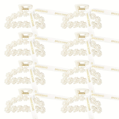 Hair Clips for Women - Claw 8 Pack Pearl Ribbon Floral Vintage 3.7 Inch Elegant Bridesmaid - product detail view 10