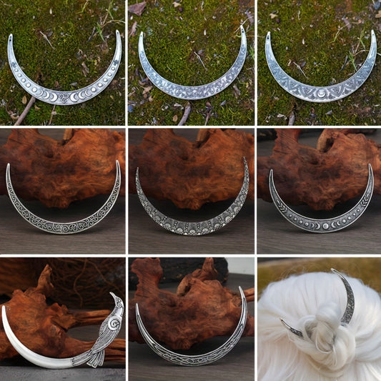 Hair Clips for Women - Crescent Moon Set 9 Pcs Viking Crow & Mandala Boho Barrettes for | Antique - main product view