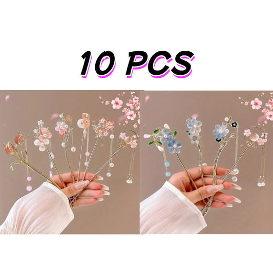 Hair Clips for Women - Flower Set 10pcs for Delicate Alloy Acrylic Floral Pins for Bridal Wedding - main product view