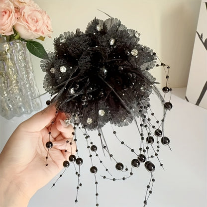 Hair Clips for Women - Flower Shark Clip for Fluffy Peony Beaded Tassel Clip, Feather Flower Claw - product detail view 9