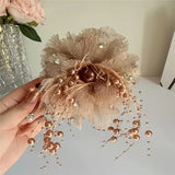 1PSC Light Brown Beaded Tassel Flower Hairpin