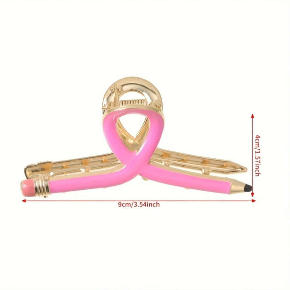 Hair Clips for Women - Pencil 4pcs Set Colorful Novelty Metal Barrettes Yellow Pink Blue Fun - product detail view 4