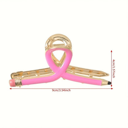 Hair Clips for Women - Pencil 4pcs Set Colorful Novelty Metal Barrettes Yellow Pink Blue Fun - product detail view 4