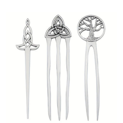 Hair Clips for Women - Pins Set for 3pcs Viking Celtic Knot Tree of Life Crescent Moon Butterfly - main product view