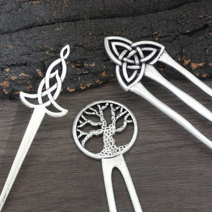 Hair Clips for Women - Pins Set for 3pcs Viking Celtic Knot Tree of Life Crescent Moon Butterfly - product detail view 11