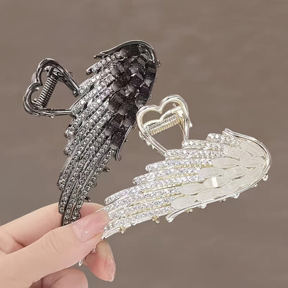 Hair Clips for Women - Rhinestone 2pcs French Style Angel Wing Sparkling Barrettes Black White - product detail view 2