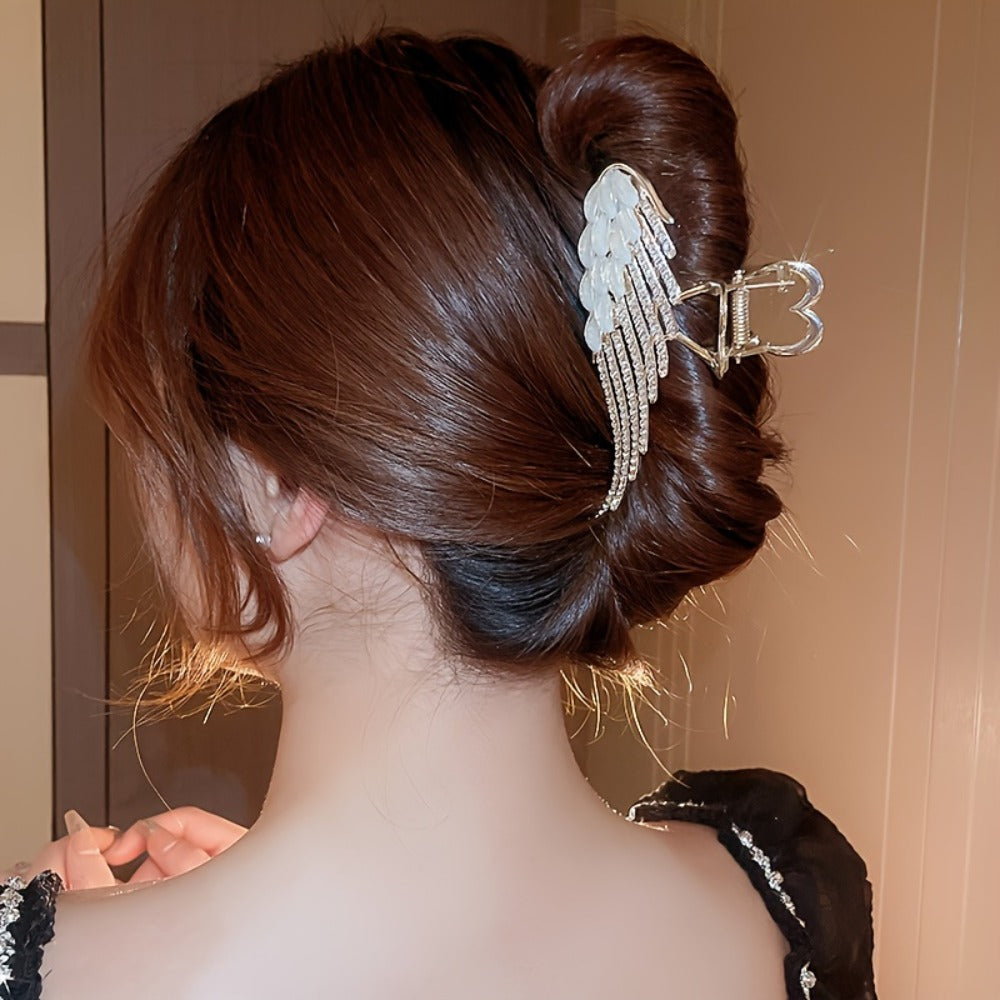 Hair Clips for Women - Rhinestone 2pcs French Style Angel Wing Sparkling Barrettes Black White - product detail view 4