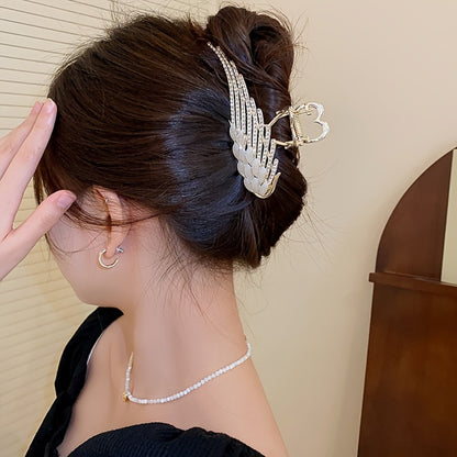 Hair Clips for Women - Rhinestone 2pcs French Style Angel Wing Sparkling Barrettes Black White - product detail view 5