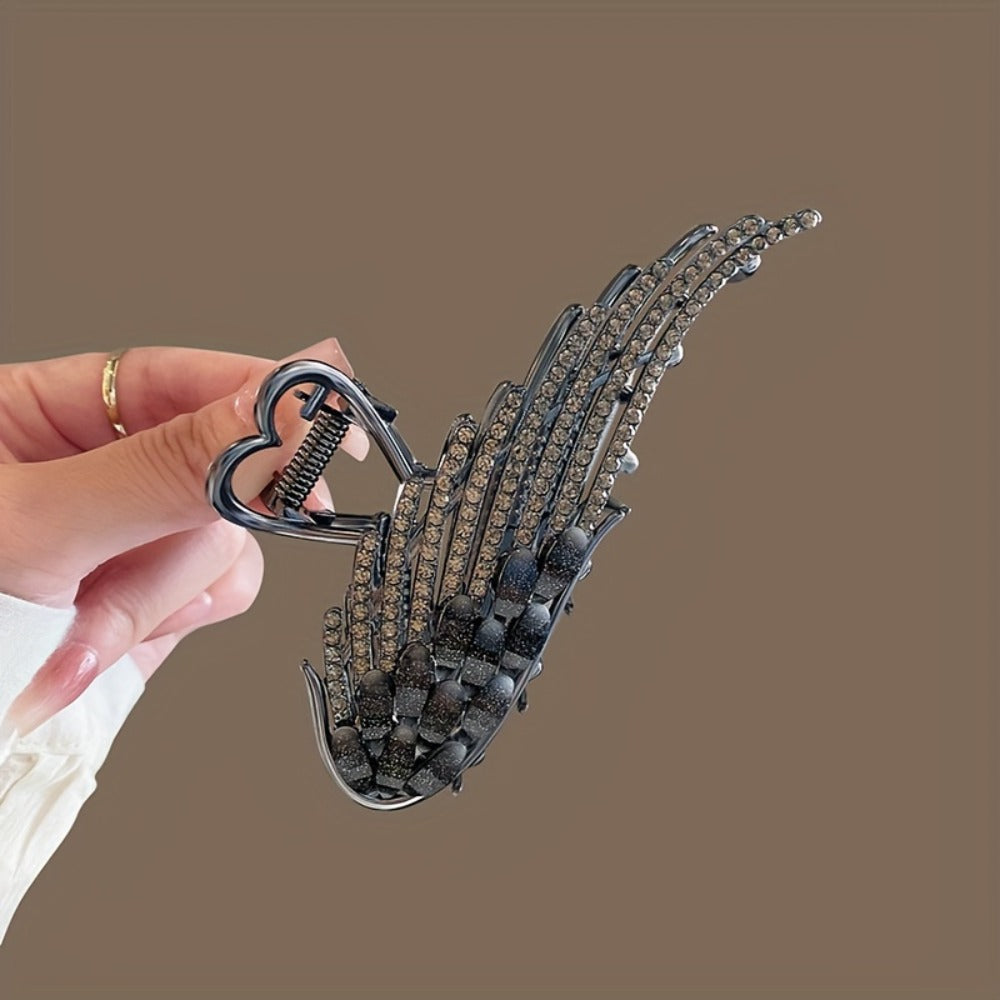 Hair Clips for Women - Rhinestone 2pcs French Style Angel Wing Sparkling Barrettes Black White - product detail view 6