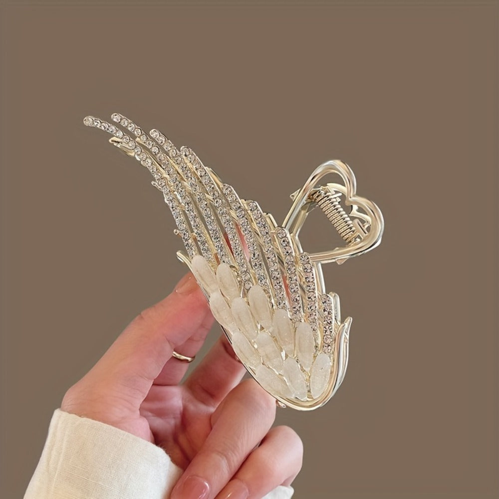 Hair Clips for Women - Rhinestone 2pcs French Style Angel Wing Sparkling Barrettes Black White - product detail view 7