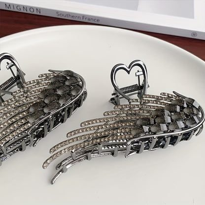 Hair Clips for Women - Rhinestone 2pcs French Style Angel Wing Sparkling Barrettes Black White - product detail view 8