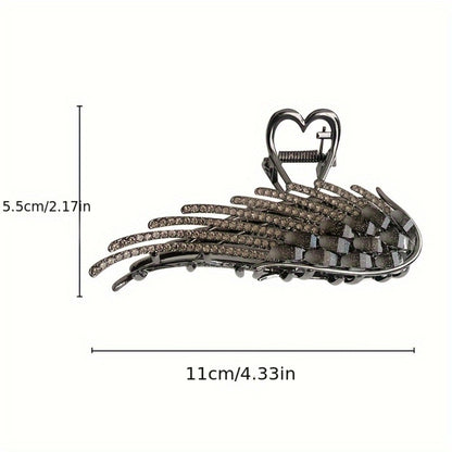Hair Clips for Women - Rhinestone 2pcs French Style Angel Wing Sparkling Barrettes Black White - product detail view 9