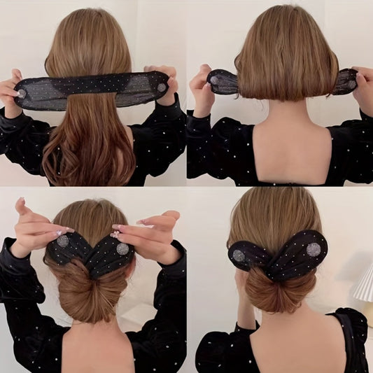 Hair Clips for Women - Rhinestone Clip Black Fabric Twist Bun Maker Sparkling Star Precious Stone - main product view