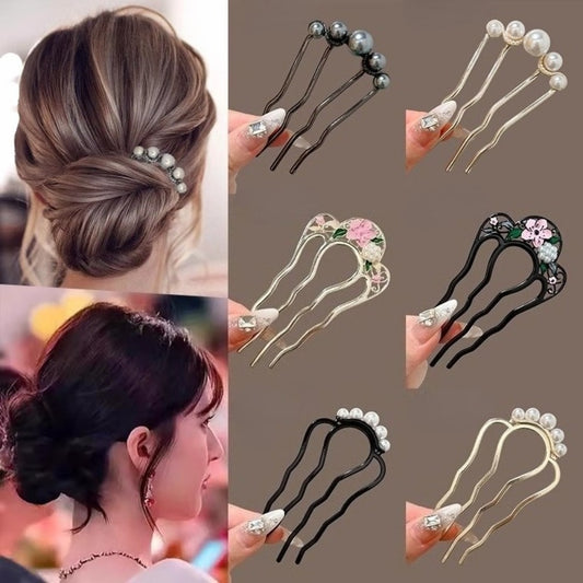 Hair Clips for Women - U-Shaped Pins 6pcs Set Combs Chignon Hairpins Sticks Ornaments Back of - main product view