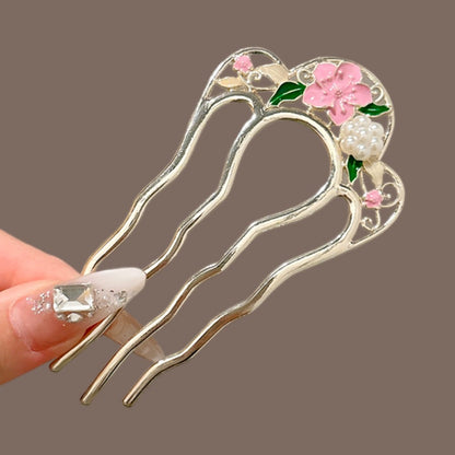 Hair Clips for Women - U-Shaped Pins 6pcs Set Combs Chignon Hairpins Sticks Ornaments Back of - product detail view 7