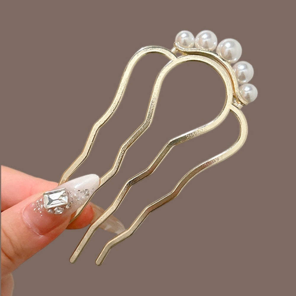 Hair Clips for Women - U-Shaped Pins 6pcs Set Combs Chignon Hairpins Sticks Ornaments Back of - product detail view 9