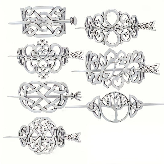 Hair Clips for Women - Viking Set 7pcs Celtic Tree of Life Antique Silver Norse Mythology Boho - main product view