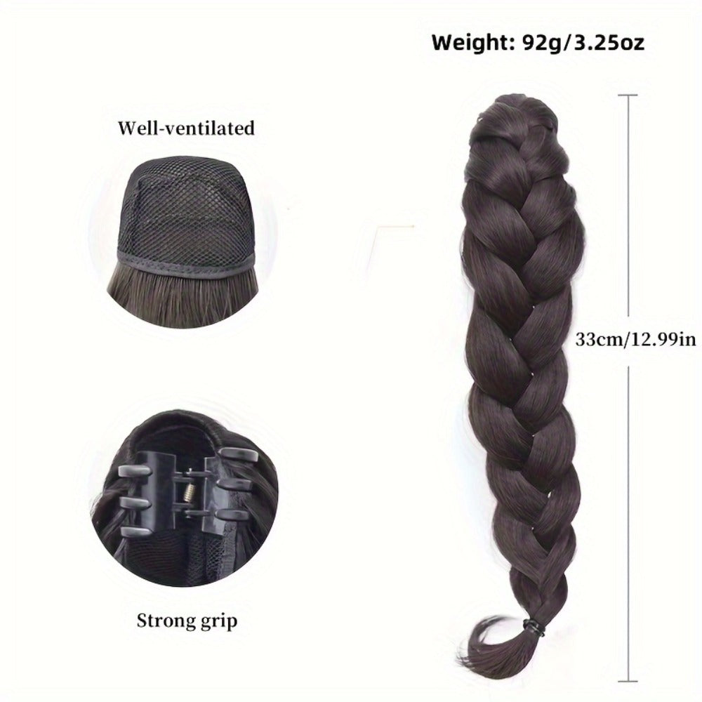 Hair Extensions & Ponytails - Claw Clip Ponytail Extension for Women 13 Inch Braided Loose Curly Piece - product detail view