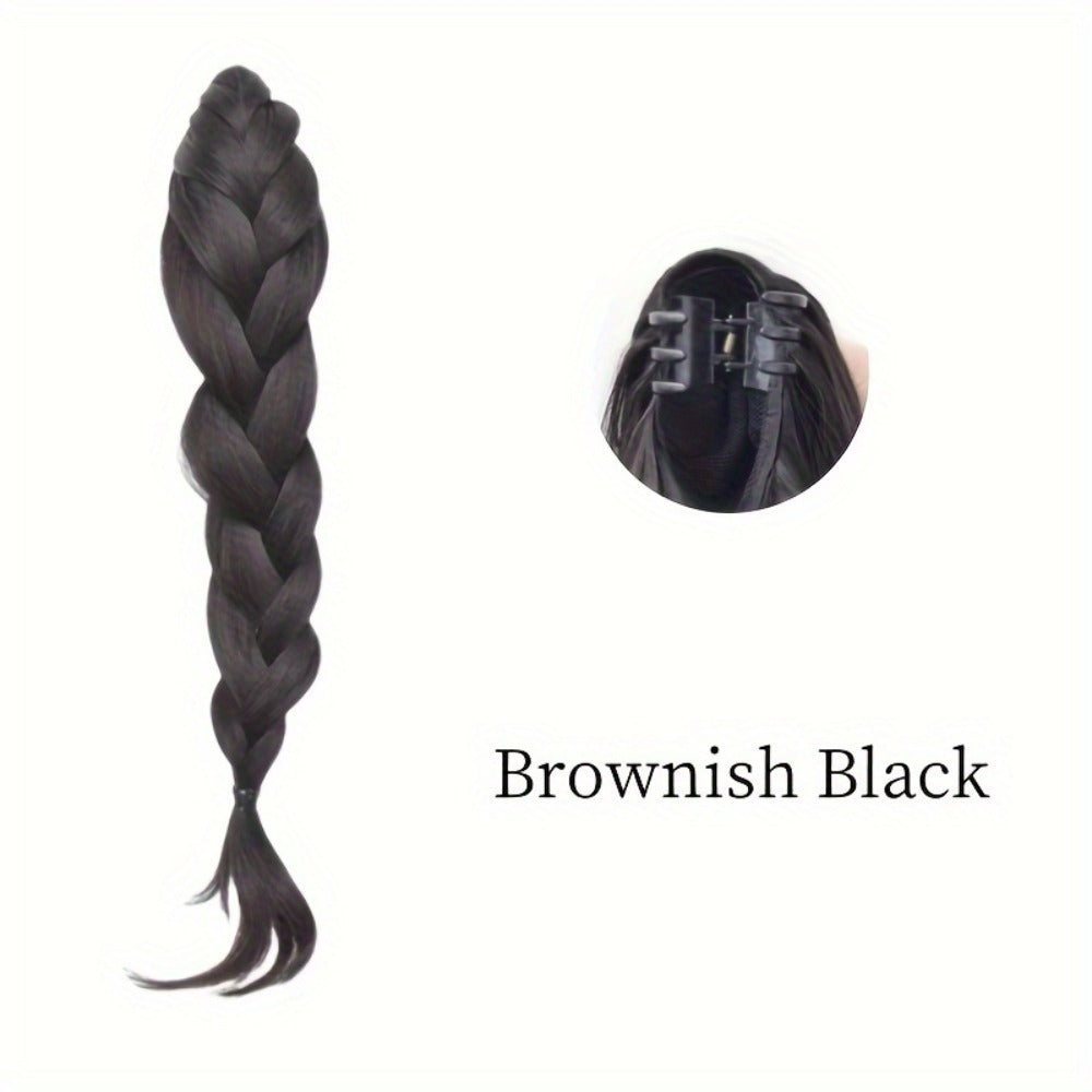 Hair Extensions & Ponytails - Claw Clip Ponytail Extension for Women 13 Inch Braided Loose Curly Piece - product detail view