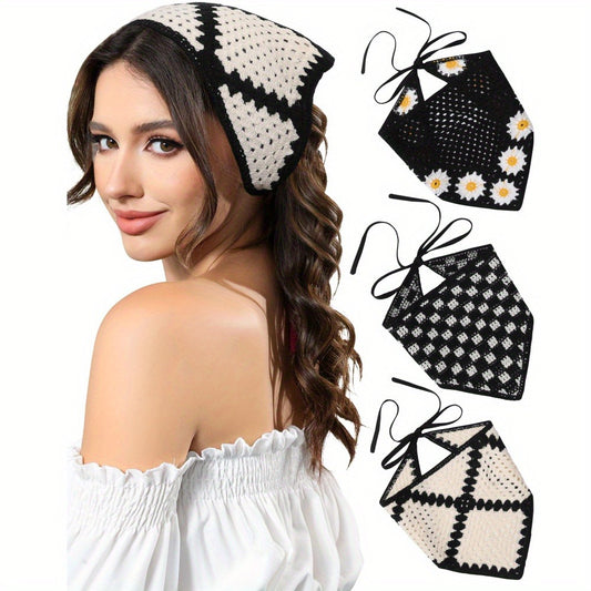 Hair Scarves & Headbands - Boho Triangle Headscarf Set 3 Pieces Woven Scarf Headband for Women - main product view