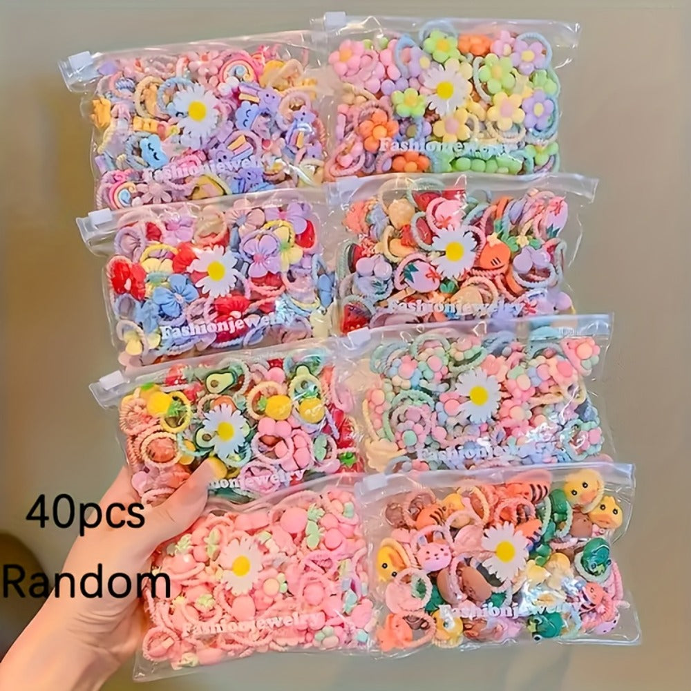 Hair Ties & Bands - Elastic 40pcs Colorful Mixed Random Set Cute Headbands for Women Girls - product detail view 2