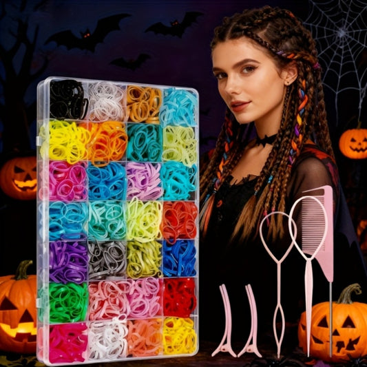 Hair Ties & Bands - Rubber for 1500pcs 28 Colors Colorful Elastic Set with 6 Styling Tools for - main product view