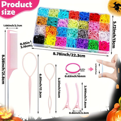 Hair Ties & Bands - Rubber for 1500pcs 28 Colors Colorful Elastic Set with 6 Styling Tools for - product detail view 6