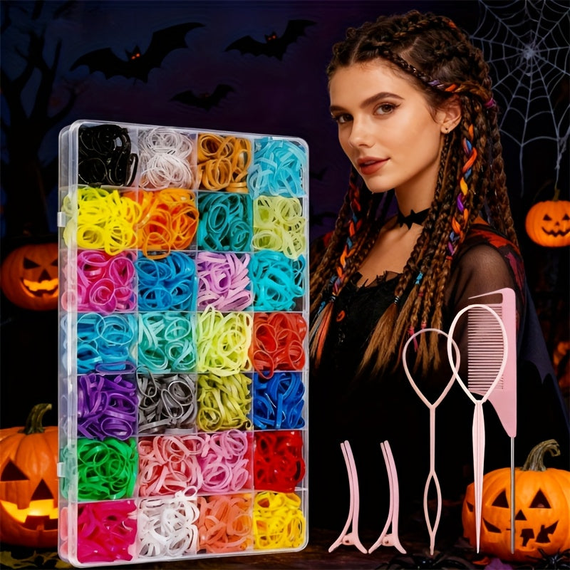 Hair Ties & Bands - Rubber for 1500pcs 28 Colors Colorful Elastic Set with 6 Styling Tools for - product detail view 7