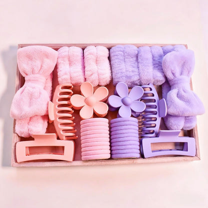 Hair Ties & Hair Accessories Sets - Bow & Clips Set for Women 32 Pack Cute Bow Scrunchies, Large Claw Clip - main product