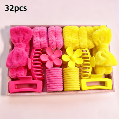 Hair Ties & Hair Accessories Sets - Bow & Clips Set for Women 32 Pack Cute Bow Scrunchies, Large Claw Clip - product detail