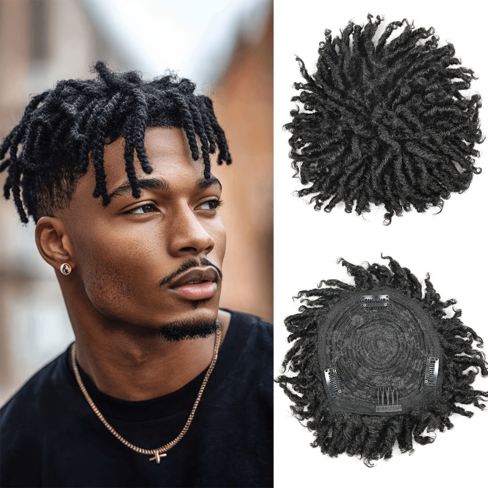 Hair Toppers - Dreadlock Topper for Men - Short Synthetic Clip-In Braided Half Wig, Afro - product detail view 3
