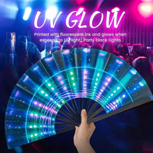 Hand Fan - Glow 13-Inch Blue Neon Glow - Water-Resistant, Extremely Bright, Perfect - main product view