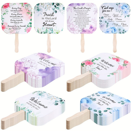 Hand Fans - Christian Bulk Set 60 Pcs Religious Paper Handheld with Lord's Prayer - main product view
