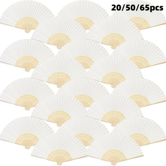 Hand Fans - Paper Folding Bulk White Handheld Bamboo Handle 20/50/65 Pack for Wedding - main product view