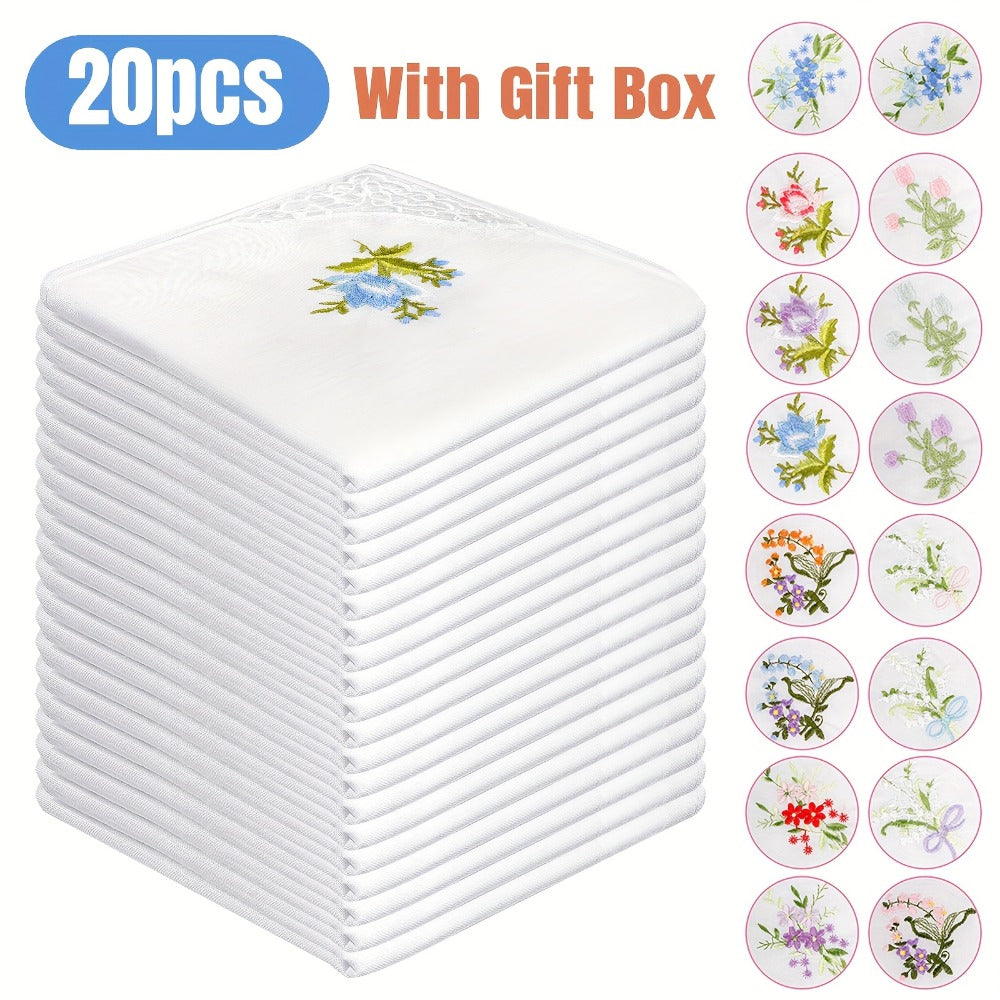 Handkerchief - for Women 20 Pack Floral Embroidered White Lace Edge Cotton 11 Inch - main product view