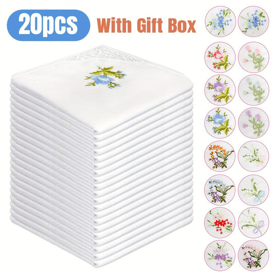 Handkerchief - for Women 20 Pack Floral Embroidered White Lace Edge Cotton 11 Inch - main product view