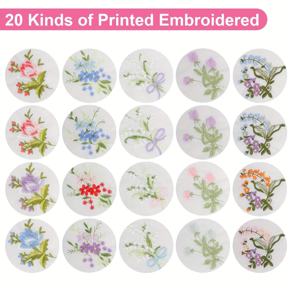 Handkerchief - for Women 20 Pack Floral Embroidered White Lace Edge Cotton 11 Inch - product detail view 2