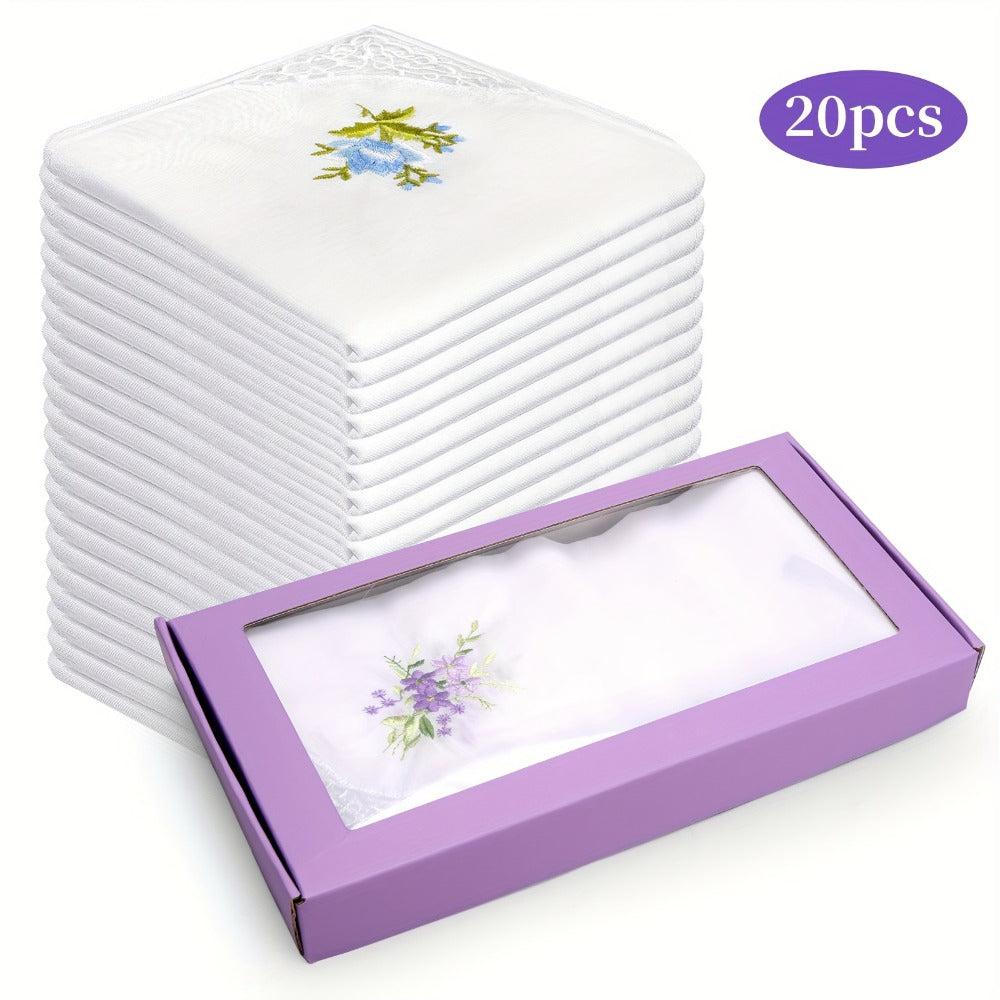 Handkerchief - for Women 20 Pack Floral Embroidered White Lace Edge Cotton 11 Inch - product detail view 3