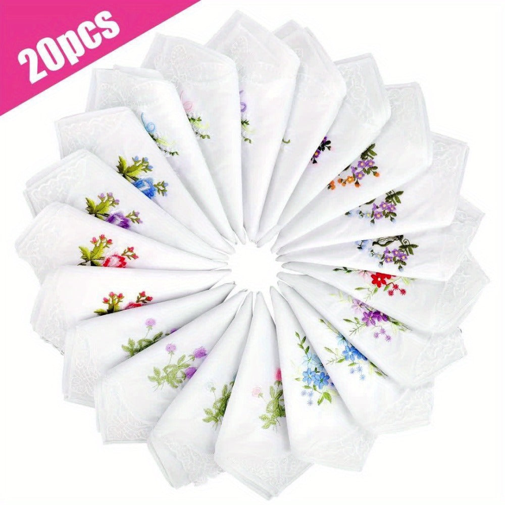 Handkerchief - for Women 20 Pack Floral Embroidered White Lace Edge Cotton 11 Inch - product detail view 11