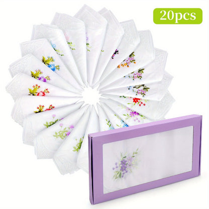 Handkerchief - for Women 20 Pack Floral Embroidered White Lace Edge Cotton 11 Inch - product detail view 12
