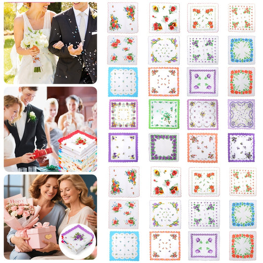 Handkerchiefs - for Women 60pcs Floral Embroidered Soft Cotton Hankies 11 Inch White Lace - main product view